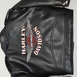 Harley Davidson Kids Black Faux Leather Jacket, Quilted Inside. Size 4